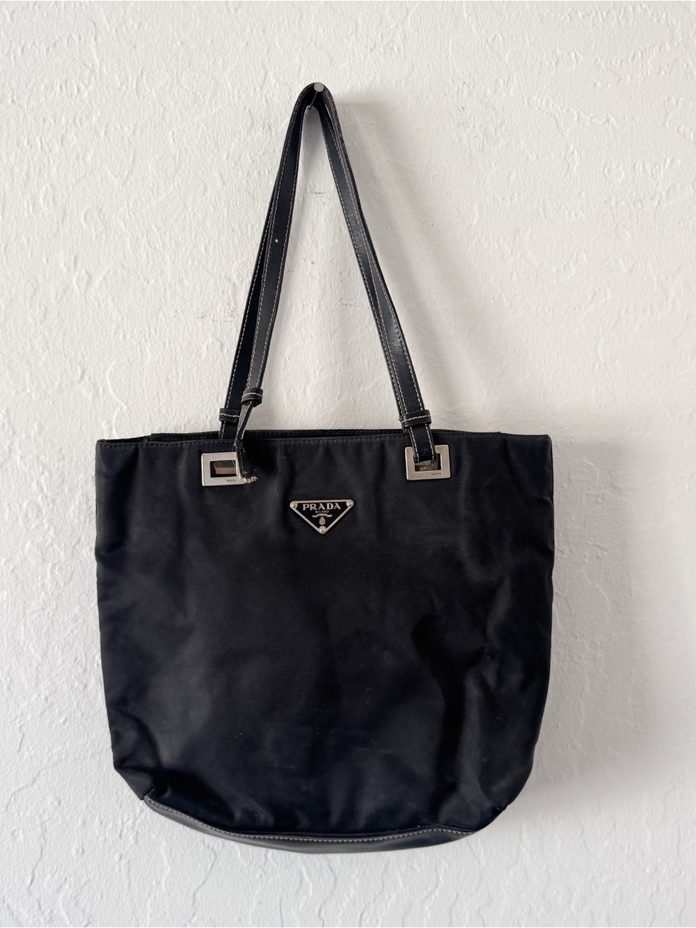 PRADA Nylon Tote Bag Black Triangle Logo Handbag